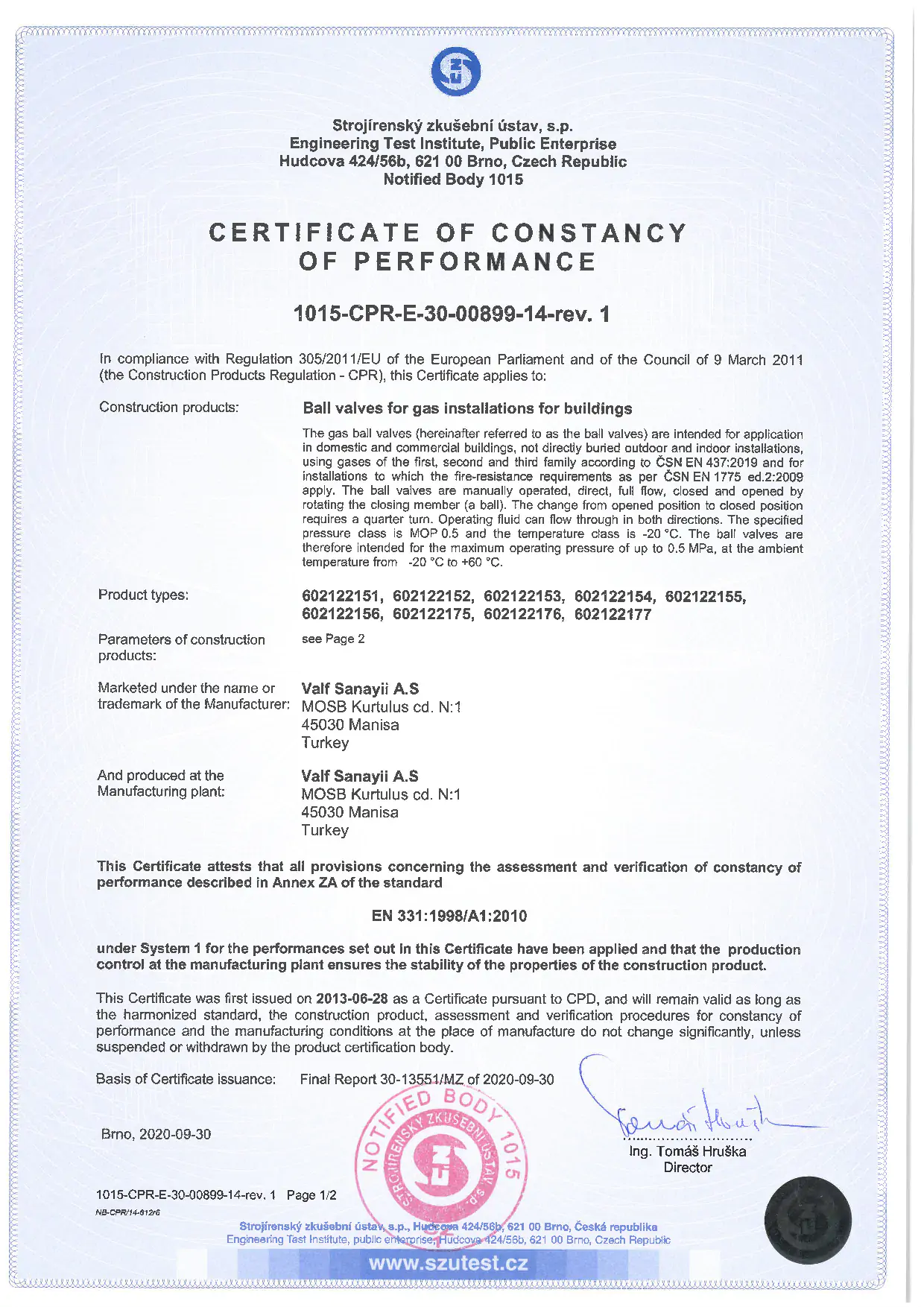 Doğalgaz Küresel Valf CE Sertifikası Mop 0 5